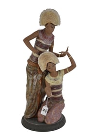 Lladro Porcelain Figures, "Graceful Duo", #01012073, Gres finish, Bali Dancers, 21"h  x 9" dia