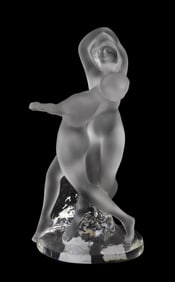 Lalique Crystal Grouping of 2 Nude Dancers, 10 1/2"h