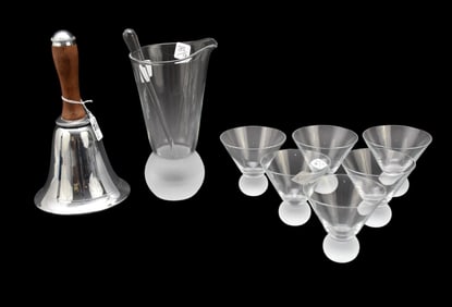 Kate Spade (9) Pcs, Cocktail Shaker with Stirrer, 6 Cocktail Glasses and Bell Form Shaker