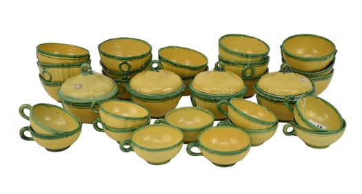 Assorted Pcs. Yellow Glazed Italian Pottery with Green Trim, Purchased From Estate of Marjorie