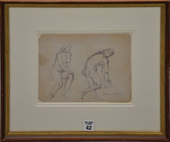 Reginald Marsh (American, 1898-1954)  Pen and Ink drawing, nude study, sheet size 6 1/2 x 8“