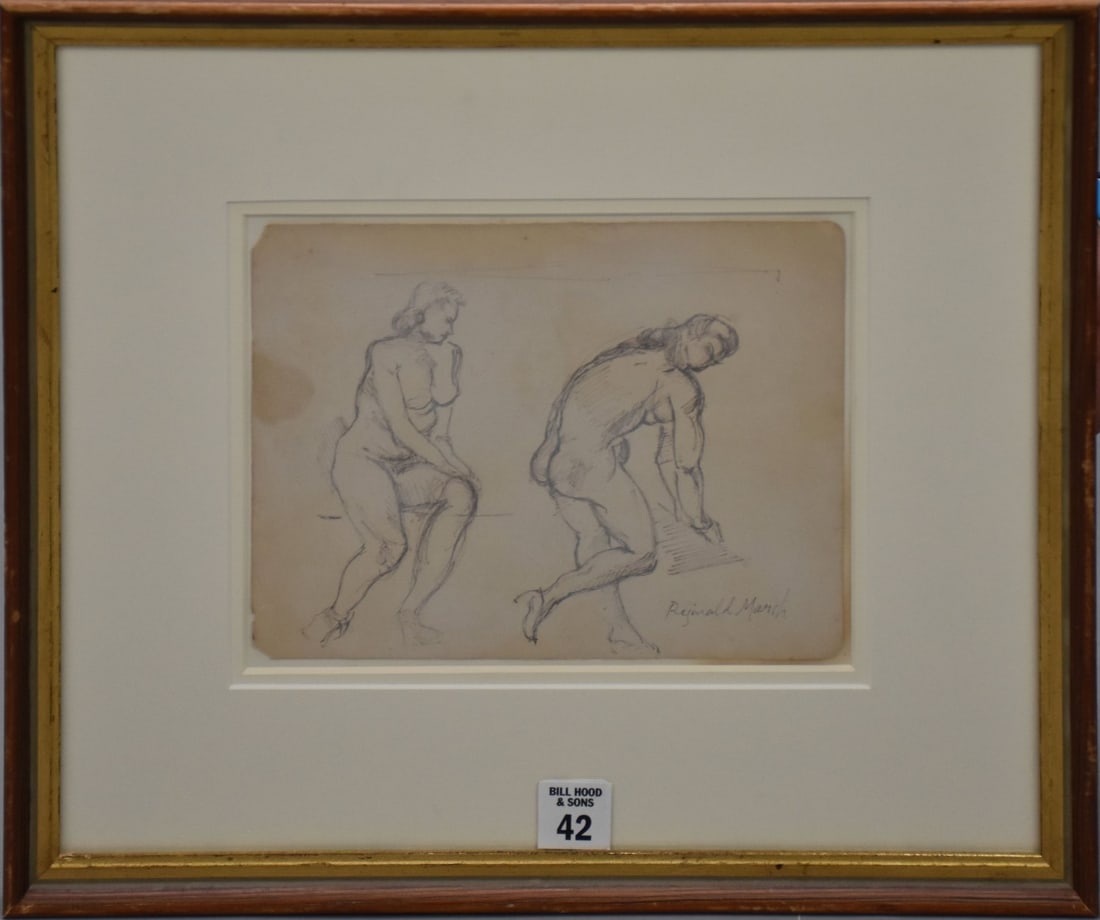Reginald Marsh (American, 1898-1954) Pen and Ink drawing, nude study, sheet size 6 1/2 x 8“: Reginald Marsh (American, 1898-1954) Pen and Ink drawing, nude study, sheet size 6 1/2 x 8“ overall frame size 13 x 15"