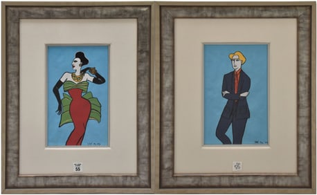 Sre Mai. 1993 French paintings, oil on paper,  Man and Woman 11 1/4 x 6-3/4 inches. sight size