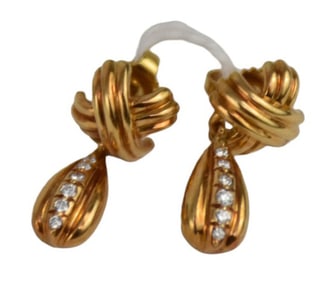 Tiffany & Co. 18K Yellow Gold Diamond Signature X Dangle Drop Diamond Earrings. Size 3/4" wt. 5