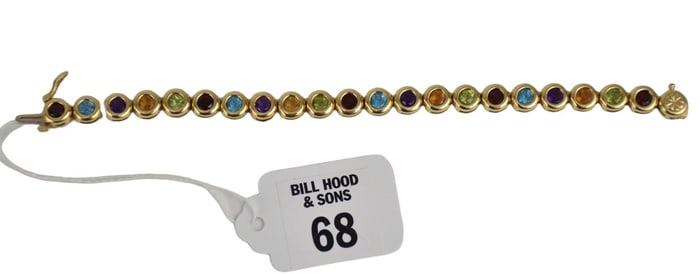 14K Yellow Gold Multi Stone Bracelet. Length 6.5" wt. 18.2 grams