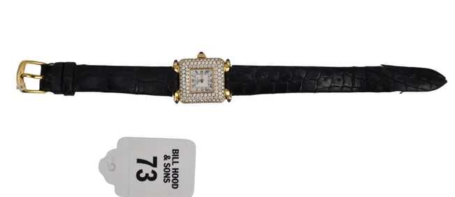 Chopard 18k Yellow Gold Classic Diamond Watch. Leather band 7.5" Working, 22mm x 27mm case