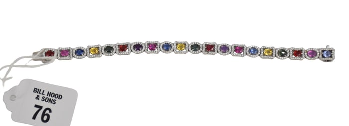 18K White Gold Mult stone Diamond Bracelet. 7" wt. 25.7 grams