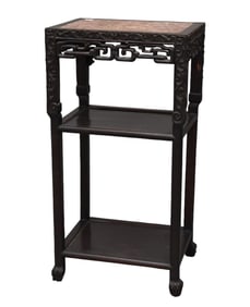 Chinese 19th c. Carved Stand marble insert over 2 shelves,  32"h x 16"w x 12"d