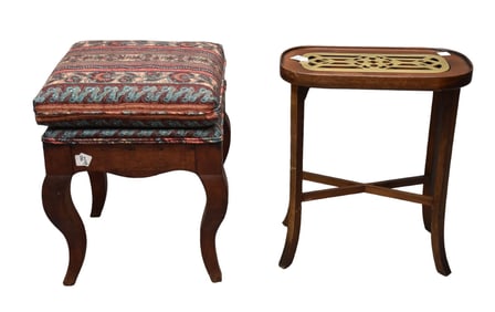 Diminutive English Stand with recessed fitted brass removable trivet, 9"h x 17"w x 9"d Sold with