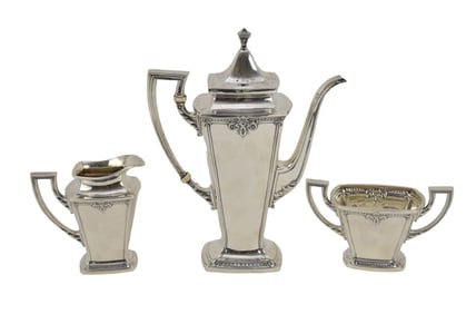 International TRIANON Sterling Silver 3 PC Demitasse Set - Sterling 3 piece tea set, Trianon pattern