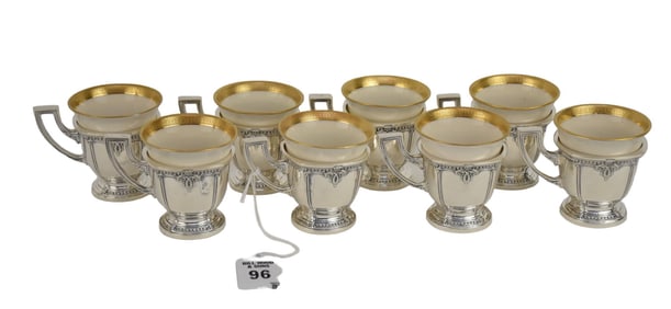 Set of 8 International TRIANON Sterling & Lenox Demitasse Cups - Set of 8 Sterling Silver Demitasse