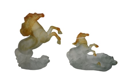 2 Daum Art Glass Horse Sculptures, 6 1/4"h x 6 largest