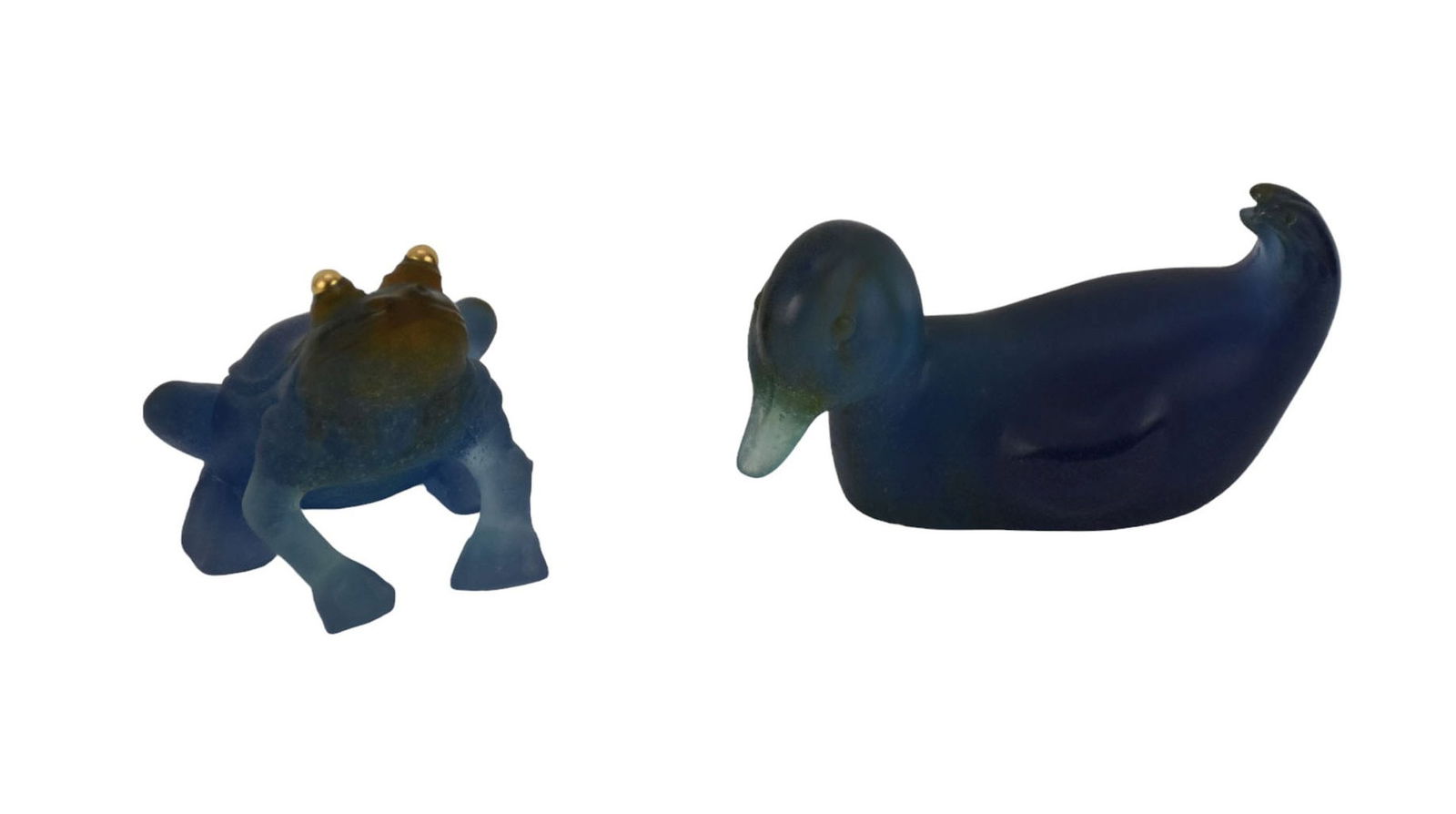 2 Daum Art Glass Sculptures, Blue Frog (2 1/2"h x 4"w) and Duck (2"h x 5"w) (1 of 3)