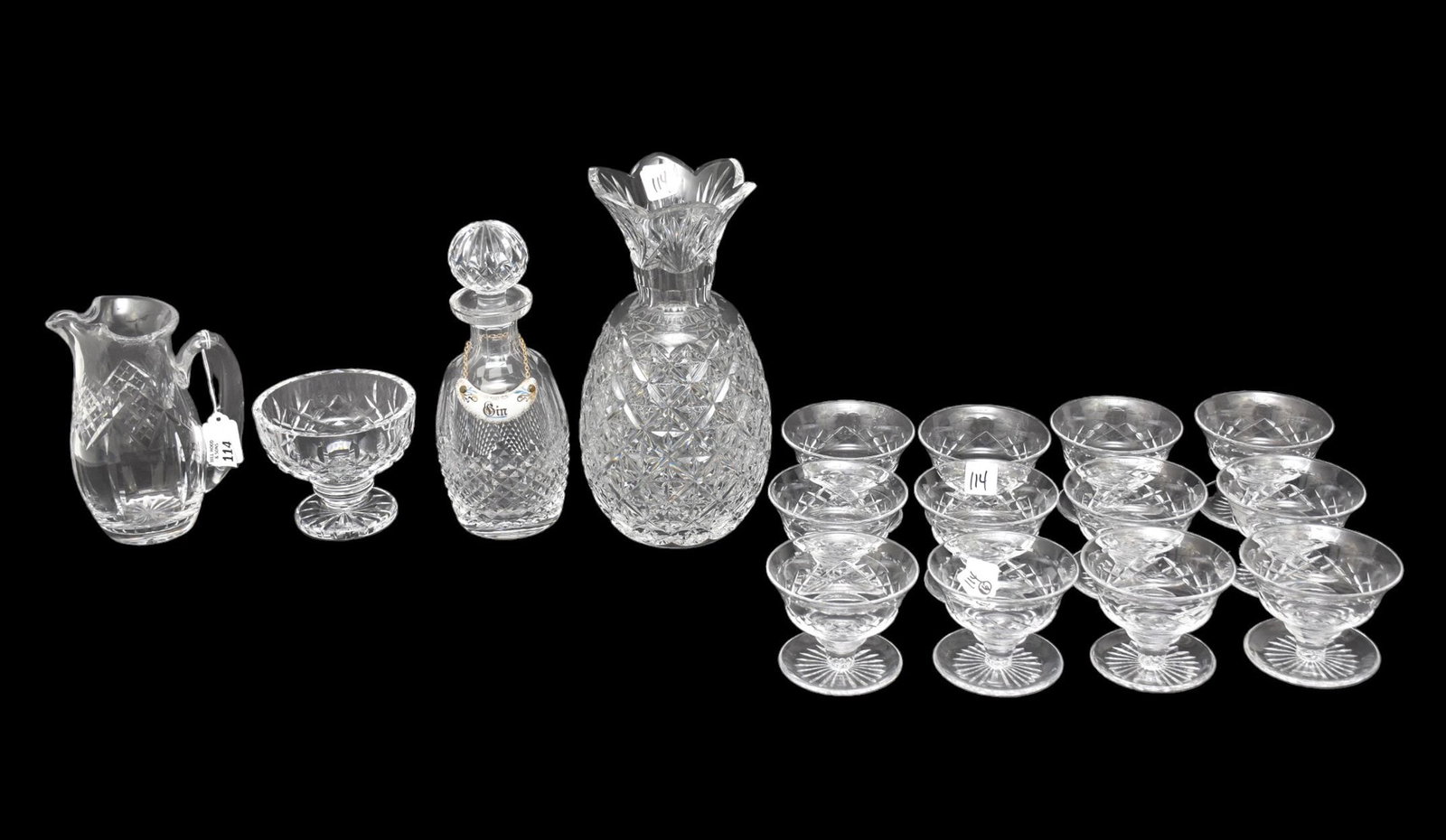 Crystal Lot, incl; 12 Stuart England Glass Desserts, Waterford Crystal Pitcher, Waterford Decanter, (1 of 6)