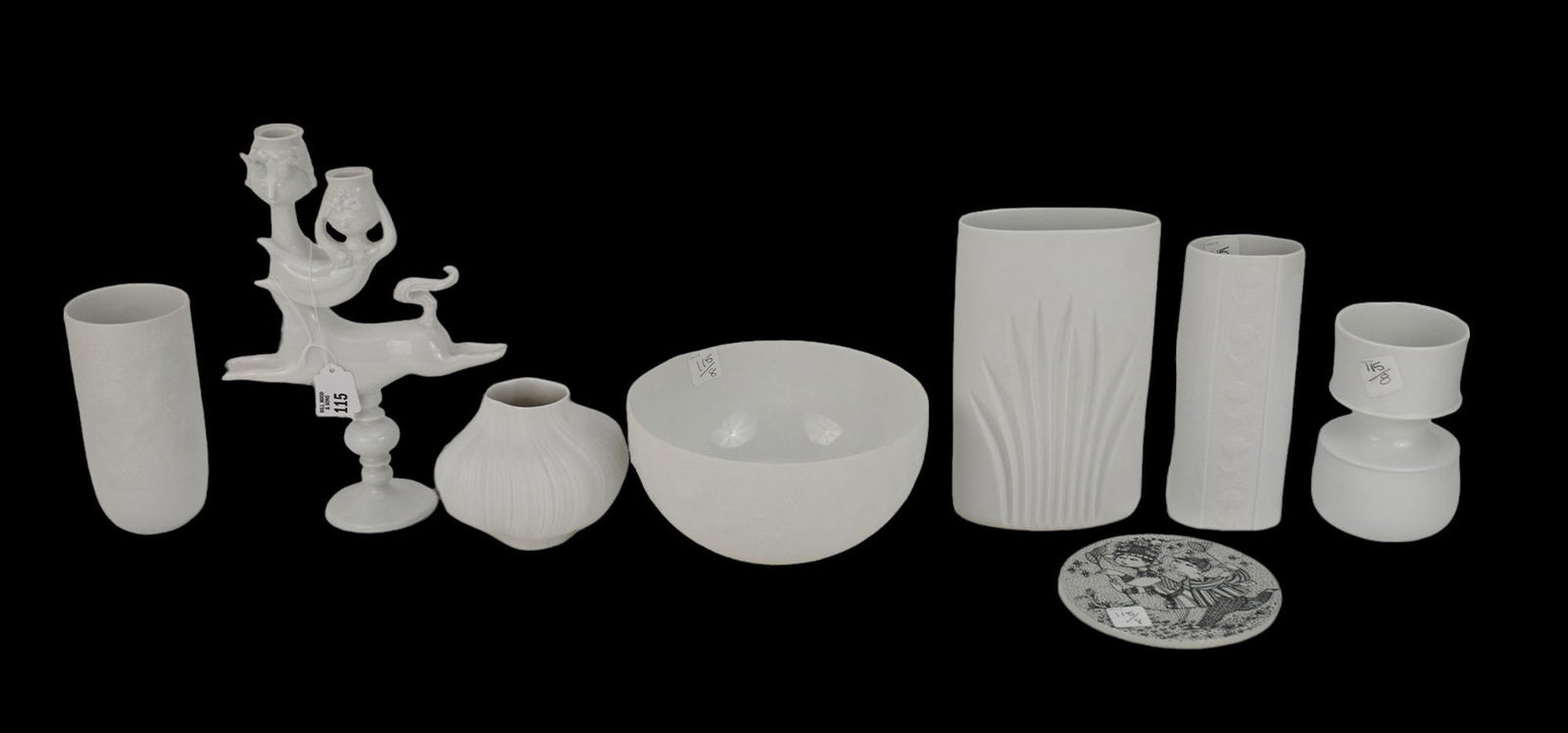 8 Rosenthal White Porcelain Pcs, Assorted Tablewares, Candlesticks (12"h), Vases, Bowl and Trivet (1 of 9)