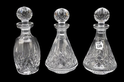 3 Waterford Decanters, Pair and Single, All 10"h