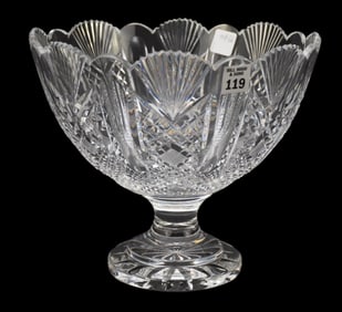 Waterford Cut Glass Pedestal Bowl, Scalloped Rim, 19 1/2"h x 10"d