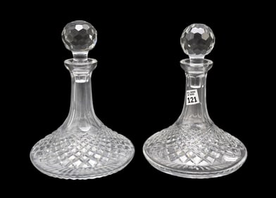Pair Waterford Cut Glass Ship Decanters, 10"h