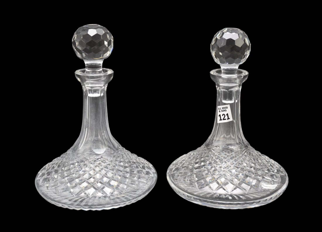 Pair Waterford Cut Glass Ship Decanters, 10"h (1 of 5)