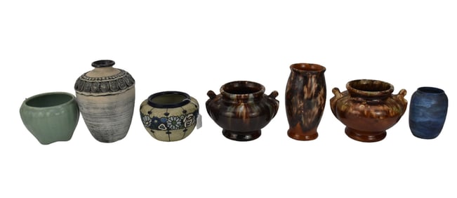 Grouping of Vintage Studio Pottery - c. 1920s-60s. A group of 7 vintage studio pottery vessels.