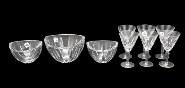 6 Waterford Glasses AND 3 Kosta Boda Bowls