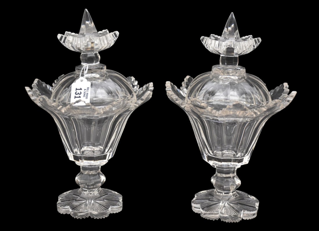 Pair Continental Glass Sweet Meat Dishes with Lids, 12"h (1 of 5)