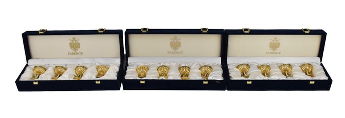 Three Boxed Set of Faberge Egg Stands - A collection of three fitted Faberge boxes, each contains