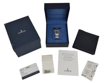 Corum Silver Stainless Steel Diamonds Trapeze Women's Wristwatch. 28 mm in working order. 6.5" inner