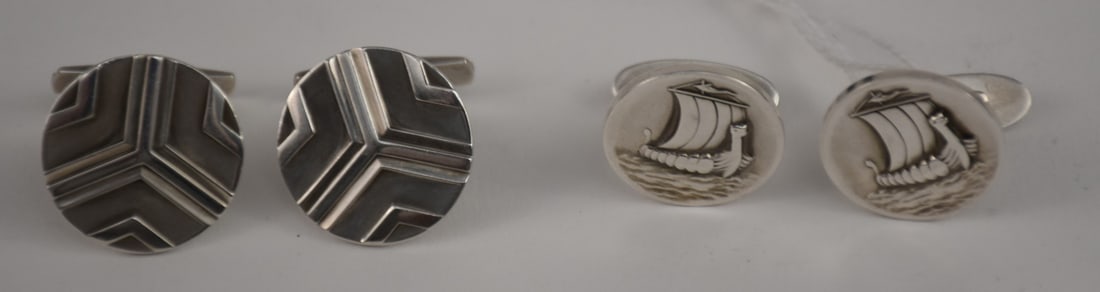 2 Pairs of Sterling Georg Jensen Cufflinks. In good condition weight 30.5 grams (1 of 4)