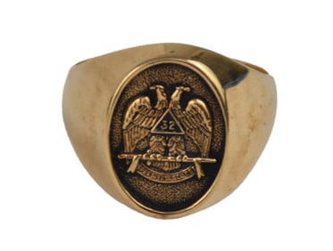 14K Yellow Gold Men's Mason Ring 32nd Degree. Size 11 wt. 17.3 grams