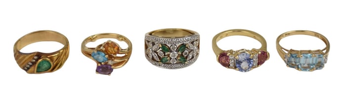 5 - 14K Yellow & white Gold Ring lot. Size varies 5.5 - 8 wt. 16.5 grams of 14k and 5.5 of 10K. 4