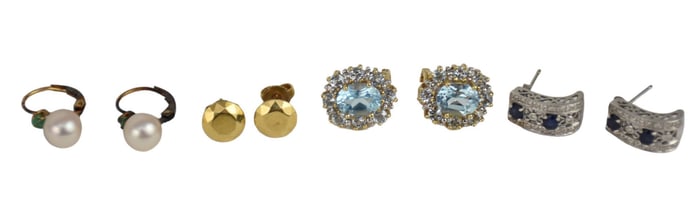 14K Yellow & White Gold Earrings.  4 pairs of earrings.3 pairs of 14K and 1 pair Tiffany