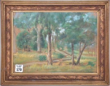 Ellen Bowditch Thayer Fisher (1847 – 1911) Pastel Painting ,  Path through the trees, 9 x 12