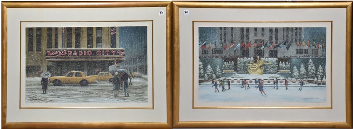 Maw S. Lin (Taiwan, 1935-2000) pair - watercolor on paper, New York Winter scene, signed and dated