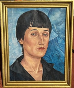 Attributed to Kuzma Petrov-Vodkin oil on canvas, Portrait of Anna Akhmatova, painting size 16 x 21.5