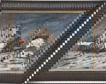 Jean Cheller (GERMAN, 1911–1952) oil on panel, "Bucharest in Winter" signed lower right and dated