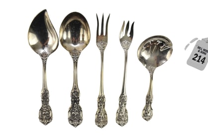 5 Reed & Barton Sterling Francis I Serving Pcs, Lemon Fork, Seafood Fork, Small Sauce Spoon, Jelly
