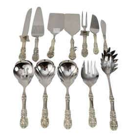 Reed & Barton Sterling Francis I Serving Pcs, 12 Sterling Handled & Stainless