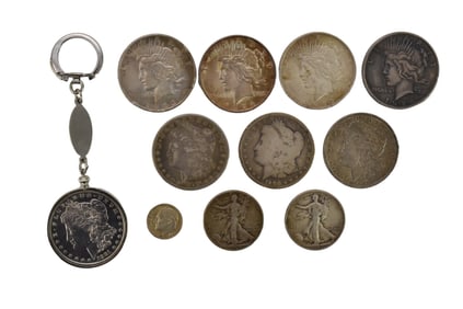 US Silver Coins $10.10 Face Value. Morgan and Peace Dollars. Walking liberty half dollars and 1