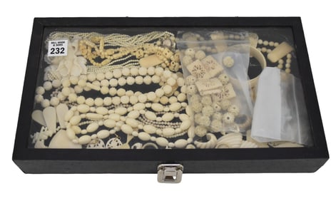 ASSORTED ANTIQUE / VINTAGE CARVED BONE COSTUME JEWELRY. Necklaces, bracelet, earrings, Pendant,