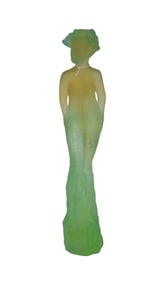 Daum Art Glass, Standing Female Sculpture, Varying Shades of Green,  13"h