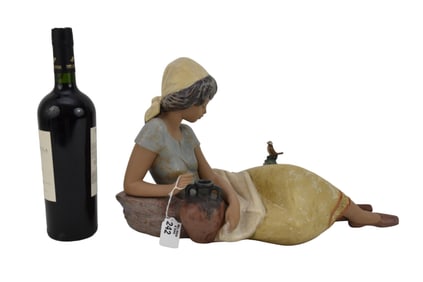 Lladro Porcelain Figure, Young Girl Reclining with Water Jug, 10"h x 17"w