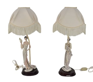 Pair G. Armani For Capodimonte Art Deco Figural Table Lamps, 19"h