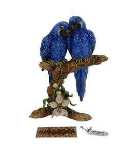 Jay Strongwater Macaws On Branch Figurine 10?? x 6?? With original box. We can not locate the