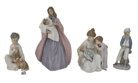 3 Lladro Porcelain Figures, Mother with Child, Little Sailor Boy and Boy with Dog AND Nao Mother