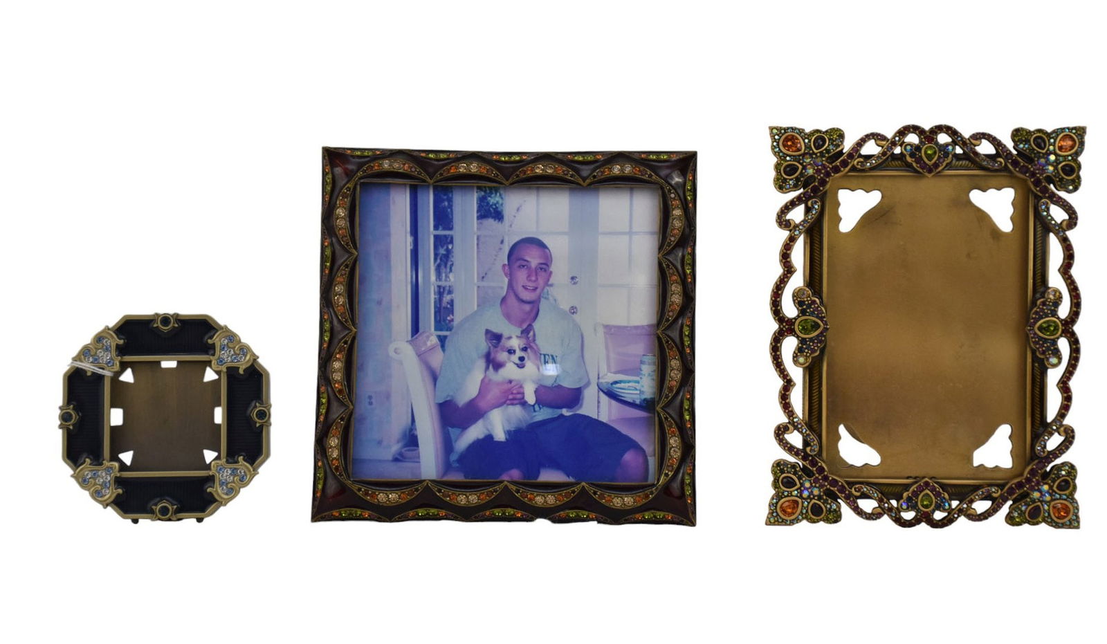 3 Jay Strongwater Jeweled Picture Frames, Largest 6"h x 4 3/4"w, Smallest 3" x 3" (1 of 6)