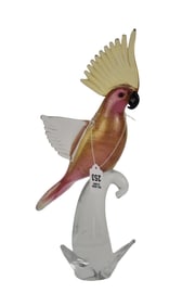 Murano Glass Cockatoo, Pink with Gold Flecks, 15"h x 6"w