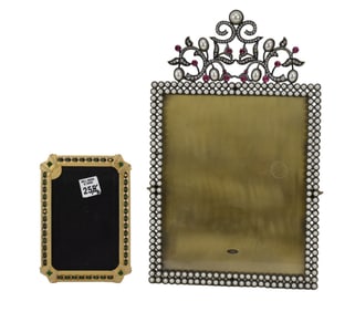 2 Decorative Picture Frames, Erté Green Jeweled and Michael Hero (15"h x 9 1/2"w)