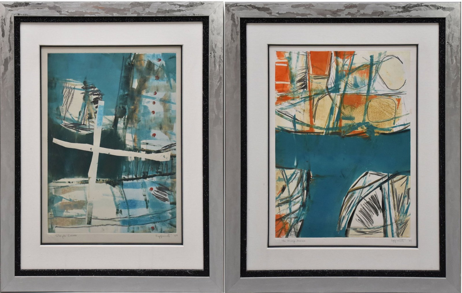 2 Pieces:  Janet Lippincott (American 1918 - 2007) Colored Lithograph- Ships cross-1898.  pencil (1 of 13)