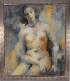 Ruth Van Cleve (Martha’s Vineyard mid 20th century)  Large Oil on canvas, Seated nude, canvas size